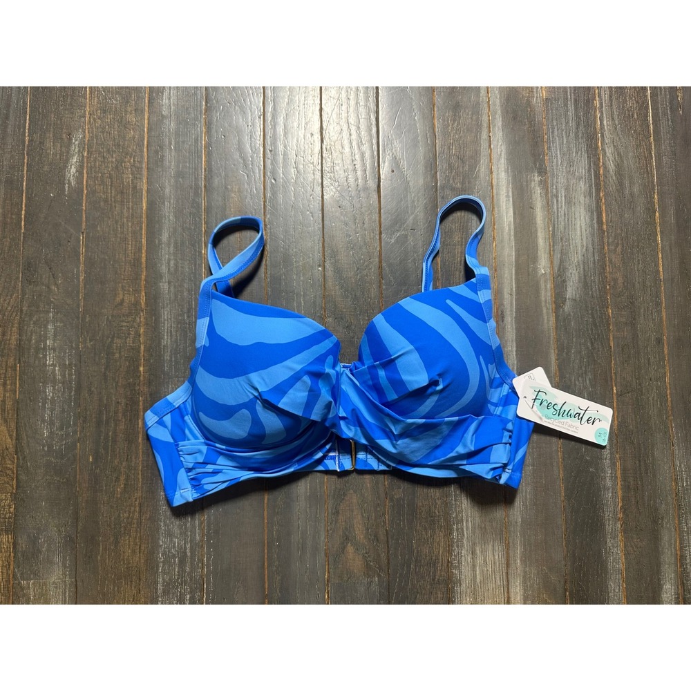 Freshwater Blue Swirl Underwire Bikini Top Recycled Fabric Swimwear